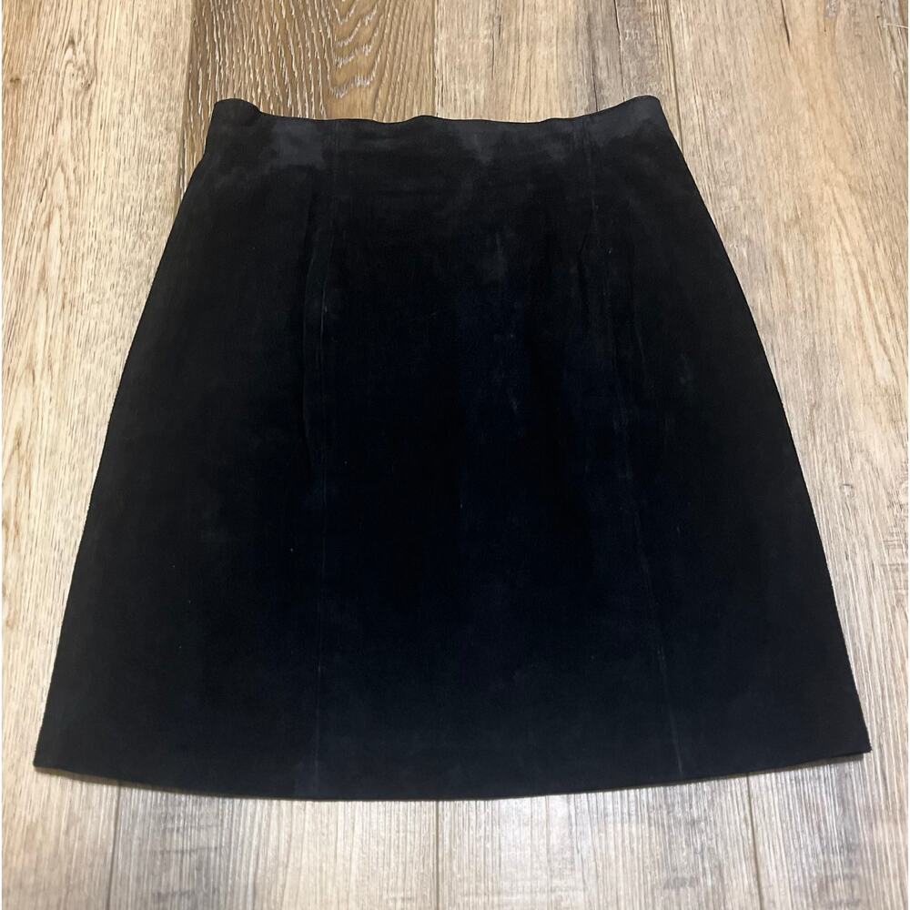 VTG Wilsons Leather Mini Skirt Sz 6 100% Black Leather Suede Back Zip Timeless